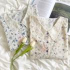 Puff-sleeve Floral Embroidered Peter Pan Collar Shirt