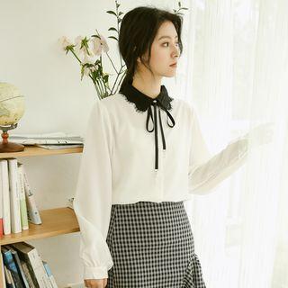 Long-sleeve Lace Collar Blouse White - One Size