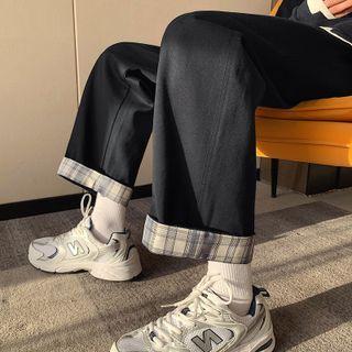 Plaid Trim Straight Leg Pants
