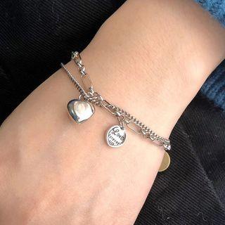 Layered Lettering Heart Charm Bracelet 1 Pc - S097 - Bracelet - Silver - One Size