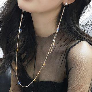 Rhinestone Faux Pearl Chained Earring 1 Pc - Gold - One Size