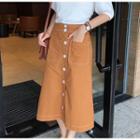 Tie-back Short-sleeve T-shirt / Buttoned Midi Skirt