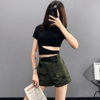 Patchwork Asymmetric Crop T-shirt