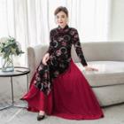 Long-sleeve Traditional-chinese Floral-print Maxi Dress