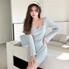 Long-sleeve Square-neck Slim-fit Knit Dress