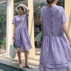 Button-back Drop-waist Linen Dress