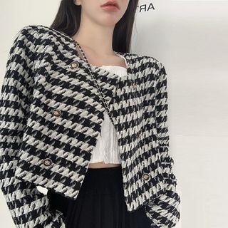 Houndstooth Cropped Tweed Jacket