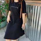 Short-sleeve Zip Midi A-line Dress
