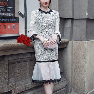 3/4-sleeve Mermaid Hem Lace Dress