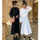 Long-sleeve Polka Dot Midi A-line Pleated Dress