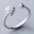 925 Sterling Silver Rhinestone Heart Open Ring S925 Silver - Ring - One Size