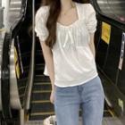 Short-sleeve Square-neck Chiffon Blouse White - One Size