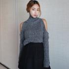 Turtleneck Off-shoulder Knit Sweater