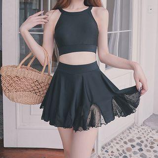 Halter-neck Lace Panel Bikini