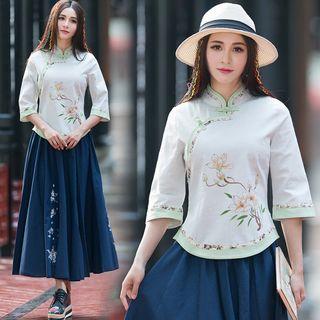 3/4-sleeve Floral Hanfu Top