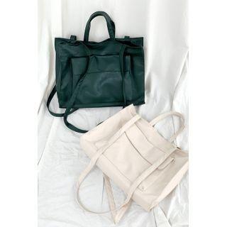 Flap-pocket Faux-leather Tote Bag