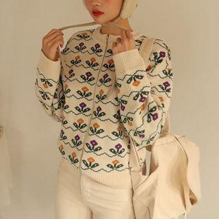 Flower Pattern Zip Cardigan