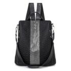Faux Leather Striped Backpack Black - One Size