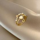 Heart Cat Eye Stone Layered Alloy Open Ring J535 - Gold - One Size