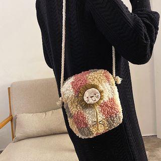 Lion Applique Fleece Crossbody Bag