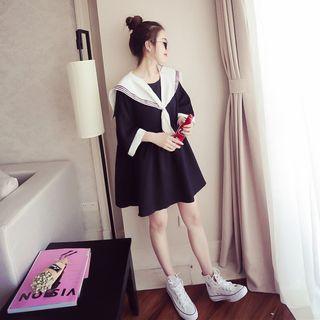 Elbow-sleeve Sailor-collar A-line Mini Dress
