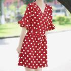 Elbow-sleeve V-neck Polka Dot A-line Dress
