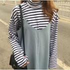 Mock-turtleneck Long-sleeved Loose-fit Striped T-shirt