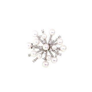 Fashion Bright Snowflake Freshwater Pearl Brooch With Cubic Zirconia Silver - One Size