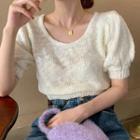 Balloon-sleeve Knit Top White - One Size