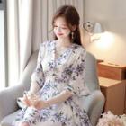 Bell-sleeve Flared Floral Dress