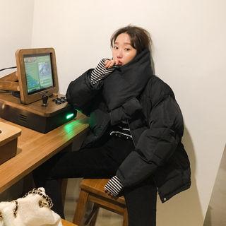 Duck Down Puffer Jacket With Scarf