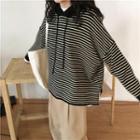Striped Loose-fit Hooded Knit Top