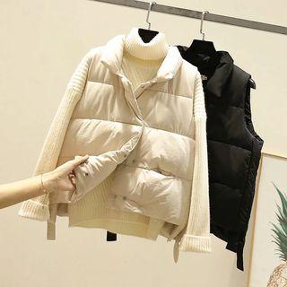 Stand Collar Sleeveless Button Padded Jacket