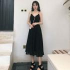 Sleeveless Chiffon A-line Dress Black - One Size