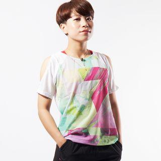 Short Sleeve Cold Shoulder Sports T-shirt