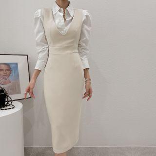 Plunge-neck Long Overall Dress