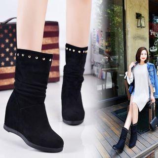 Faux Suede Studded Hidden Wedge Short Boots