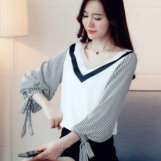 Striped Puff-sleeve Blouse