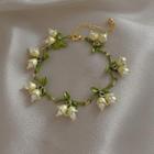 Flower Faux Pearl Alloy Bracelet Green & White & Gold - One Size