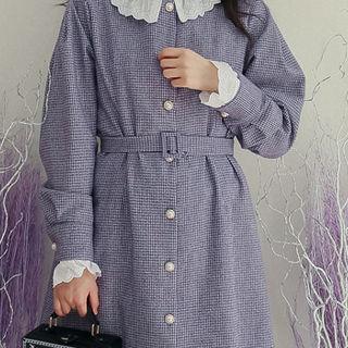 Belted Buttoned Houndstooth Dress
