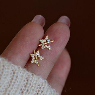 Rhinestone Star Sterling Silver Stud Earring 1 Pair - Silver - One Size