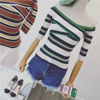 Stripe Off-shoulder Knit Top