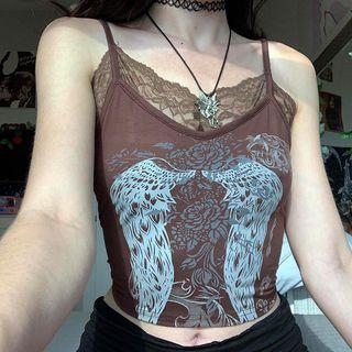 Printed Lace-panel Crop Camisole Top