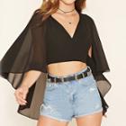 V-neck Crop Top With Chiffon Cape