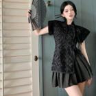 Short-sleeve Lace Top / Pleated Skirt