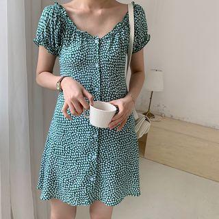Flower Print Short-sleeve Mini A-line Dress