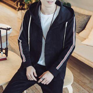 Set: Striped Hooded Button Jacket + Sweatpants