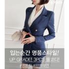 Set: Peaked-lapel Pinstriped Blazer + Straight-cut Pants + Skirt