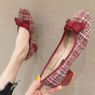 Bow Tweed Chunky Heel Pumps