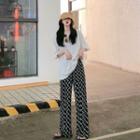 Elbow-sleeve T-shirt / Patterned Wide-leg Pants